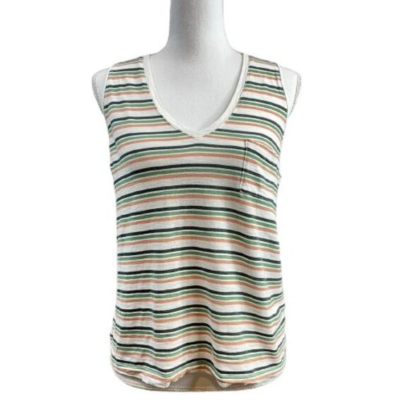 Madewell Women's Whisper Cotton V-Neck Tank Top Size S Roger Stripe J0646 - Picture 1 of 7